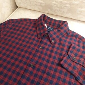 J. Crew Men's Button-Up Shirt Red/Blue Plaid Brushed Twill 100% Cotton Sz L NEW!